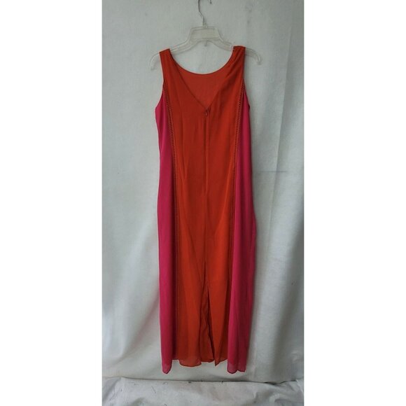 Gianni Bini Dress‎ Womens M Red Pink Colorblock Sheer Maxi Slit Back Sleeveless - Picture 5 of 14